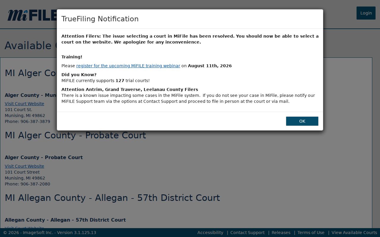 Antrim case search MiFILE available courts source