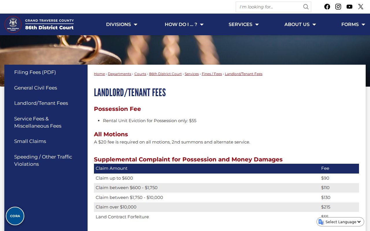 Antrim civil docket landlord tenant district court fee source