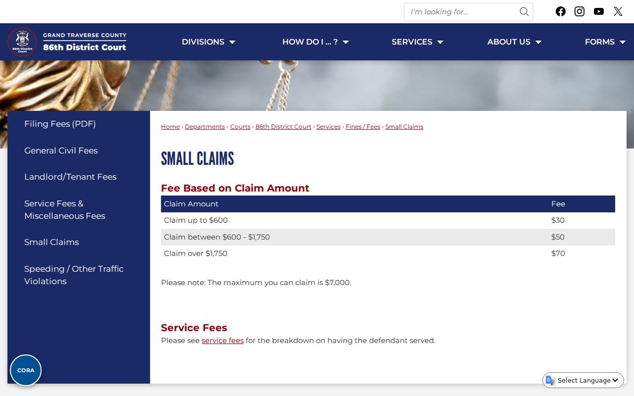 Antrim civil docket small claims fee and claim limit source