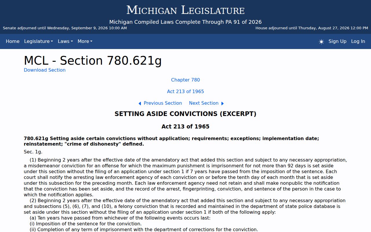 Antrim criminal docket access source for Michigan set-aside law