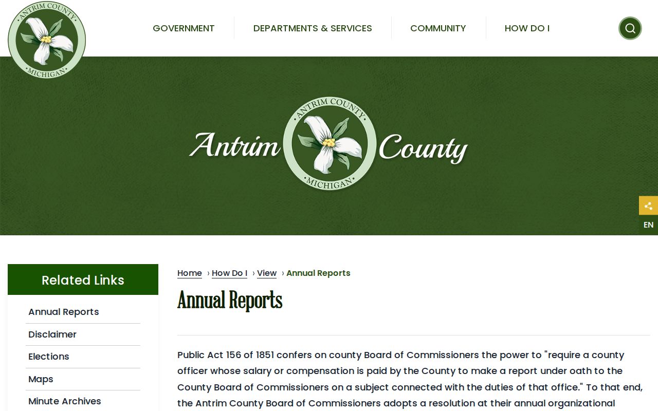 Antrim County court docket annual court reports page