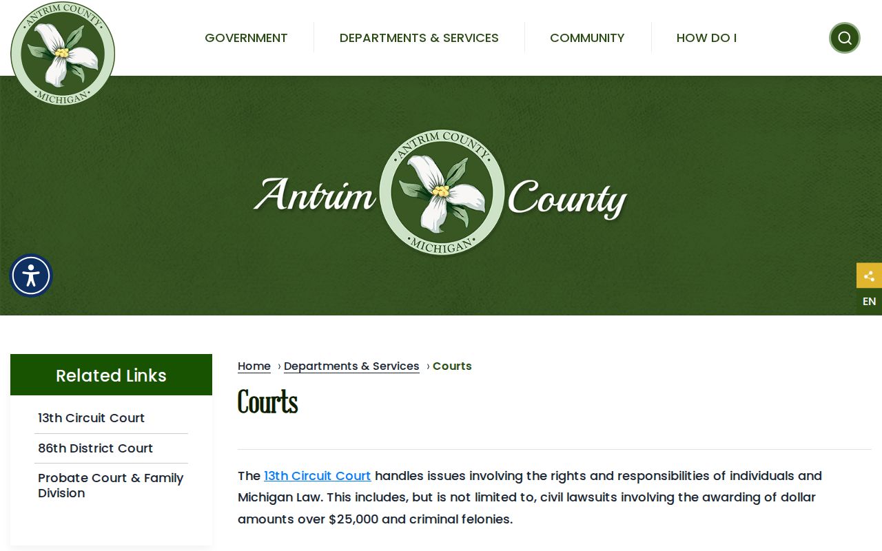 Antrim County court docket court structure information