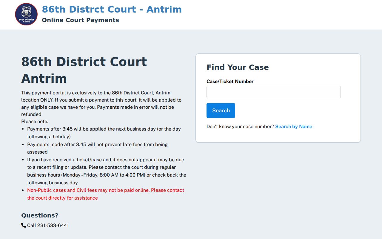 Antrim County traffic court records WebTeCS ticket lookup portal