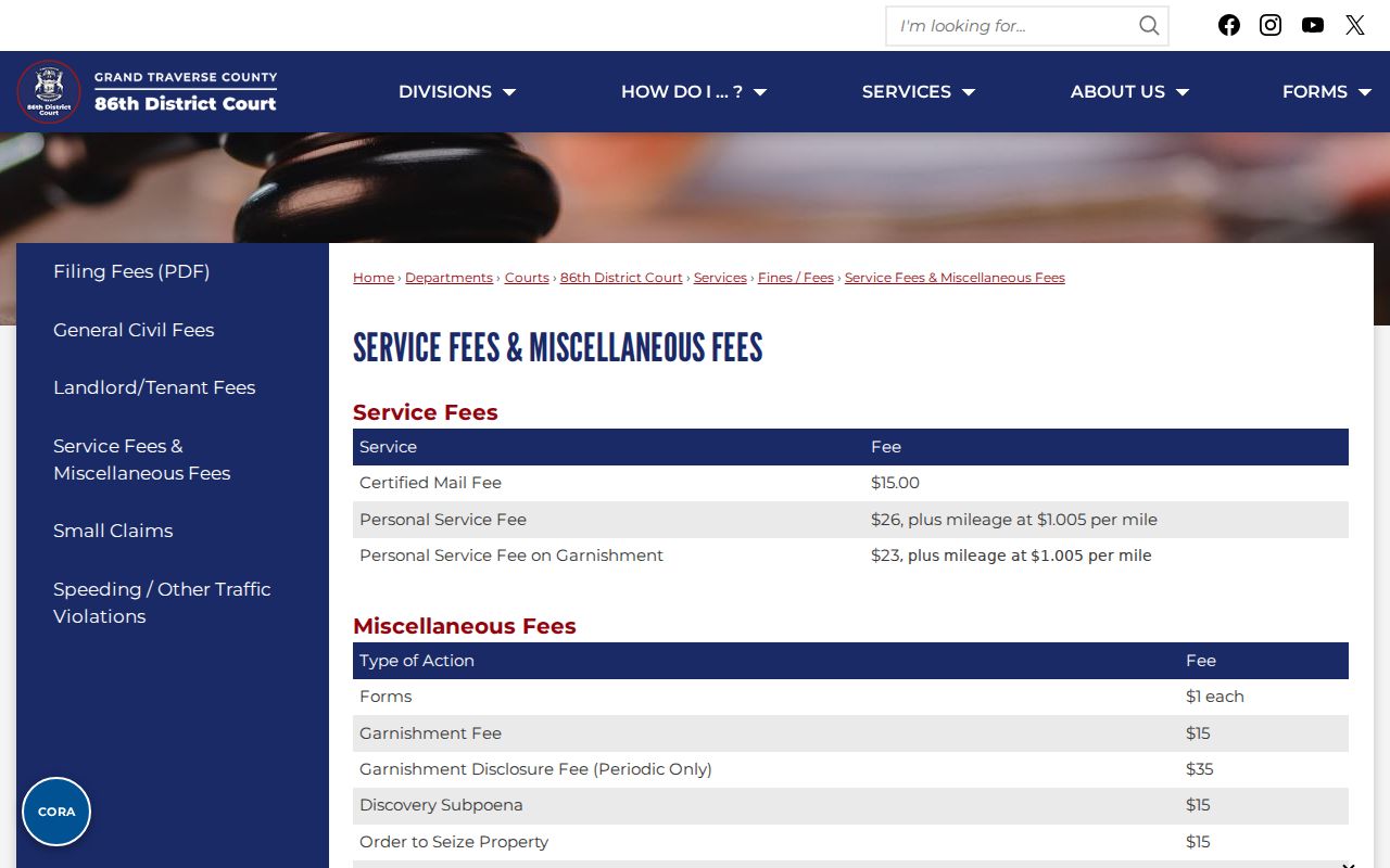 Bellaire court docket reference showing 86th District Court copy and certified-copy fees