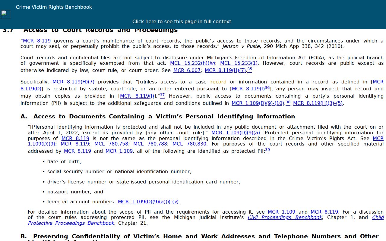 Central Lake court docket reference for Michigan judicial-record public access and restriction rules