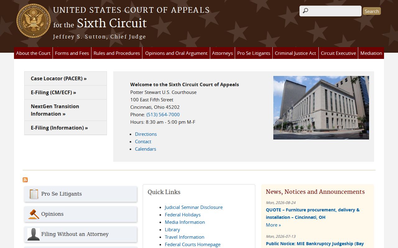 Ellsworth court docket reference for the federal Sixth Circuit appellate court information