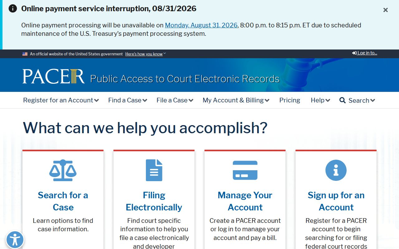 Ellsworth court docket reference distinguishing federal PACER record access from county court records